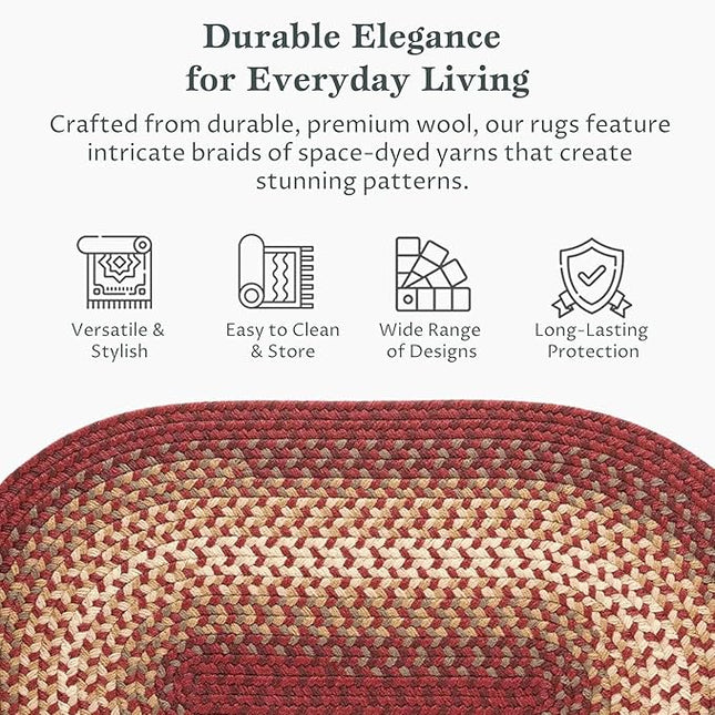 Tranquility TQ42 Red 8' x 11' Oval - Braided Area Rug, Home Decor, Floor Mat or Bedroom Rug - Easy Care, Ideal for High Traffic Areas in Hallway and Living Room - Made in USA