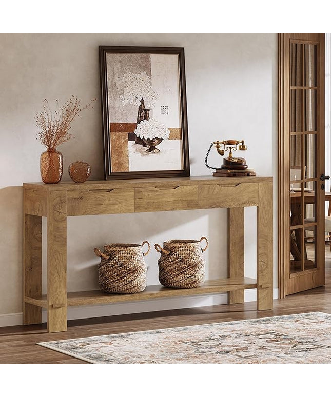 Tribesigns Console Table with 3 Drawers, 67-Inch Long Sofa Table Behind The Couch with Storage Shelf, Narrow Farmhouse Entryway Furniture for Living Room, Hallway, Foyer, Brown
