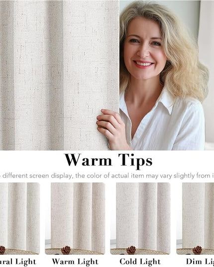 H.VERSAILTEX Primitive Linen Curtains 100% Blackout Curtain Drapes Burlap Fabric Curtains with White Thermal Insulated Liner, Grommet Top Drapes Living Room/Bedroom (2 Panels, 52 x 45 Inch, Ivory)