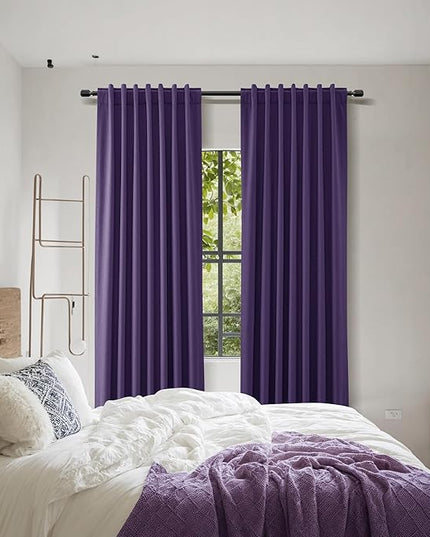 Guken 100% Blackout Curtains 102 Inch Length 2 Panels Set for Living Room Bedroom Back Tab Thermal Insulated Black Out Linen Drapes Room Darkening New Purple,52x102
