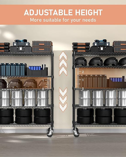 Garage Shelving 5 Tier Industrial Metal Shelving Units for Commercial, Basement, Pantry, Warehouse, School, Black Heavy Duty Easy Assembly 23.6" D x 53.2" W x 73.6" H
