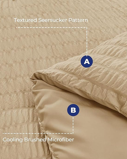 HYMOKEGE Khaki California King Comforter Set Seersucker 7 Pieces, All Season Luxury Bed in a Bag for Bedroom, Bedding Set with Comforter, Sheets, Pillowcases & Shams
