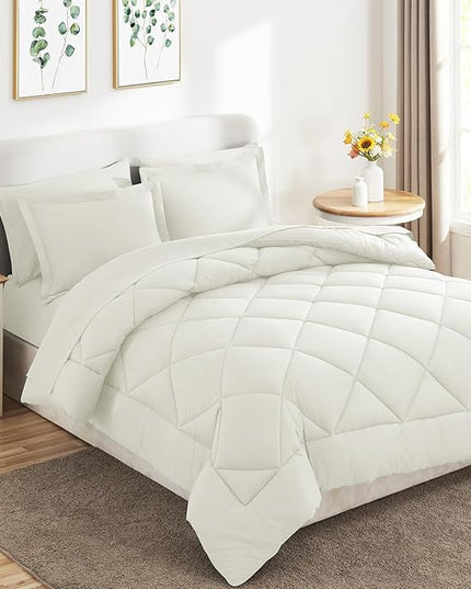 CozyLux Queen Comforter Set Ivory - Bed in a Bag Queen Size 7 Pieces, Luxury Soft Bed Set for All Seasons, Bedding Set with Down Alternative Comforter, Sheets, Pillowcases & Shams