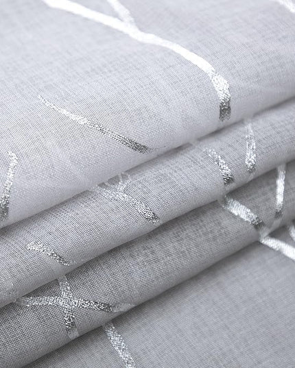 BUHUA Tree Branch Silver Sheer Curtains for Living Room - Metallic Tree Pattern Grey Curtains 63 Inch Length for Bedroom, Rod Pocket, 52 x 63 Inch, 2 Panels, Gray