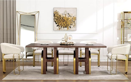 78" Solid Wood Dining Table for 6-8, Farmhouse Rectangular Wooden Dining Room Table with Rustic Brown Ash Wood & Brushed Gold Legs