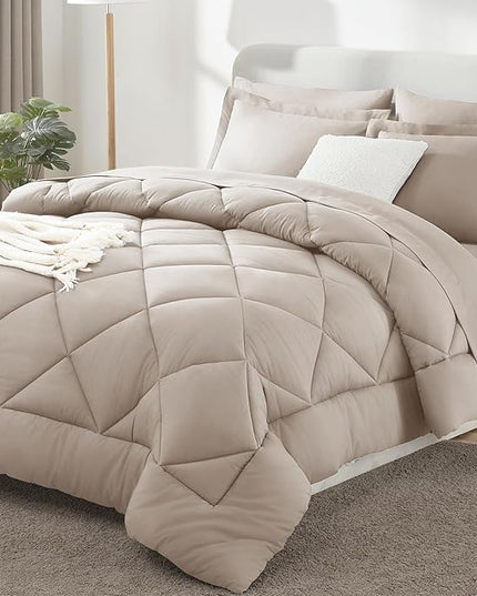 CozyLux Full Size Comforter Sets Linen - 7 Pieces Bed in a Bag Full, Luxury Soft Bed Set for All Seasons, Bedding Set with Down Alternative Comforter, Sheets, Pillowcases & Shams