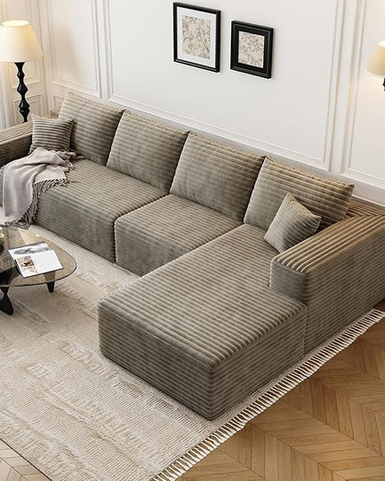 135.4" Cloud Modular Sectional Sofa Couch with L-Shape Chaise,Modern Minimalist Upholstered Couches for Living Room Bedroom,Deep Seat Corner Couch，No Assembly Required (Camel,Right Facing Chaise)