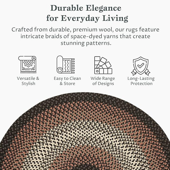 Tranquility TQ82 Black 8' x 8' Round - Braided Area Rug, Home Decor, Floor Mat or Bedroom Rug - Easy Care, Ideal for High Traffic Areas in Hallway and Living Room - Made in USA