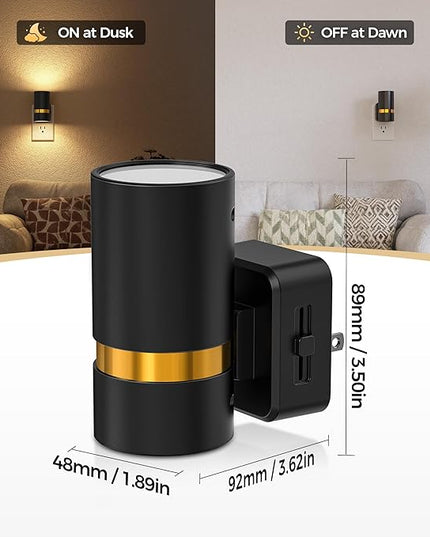 DORESshop LED Night Lights Plug into Wall, 2 Pack, Black Cylinder Dimmable Night Light Plug in, Slide Brightness Adjustable with Dusk to Dawn Sensor, 3000K Warm White for Bedroom, Bathroom, Hallway