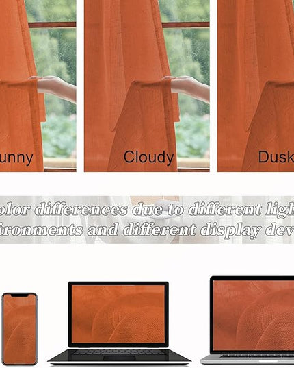Rust Sheer Linen Curtains 96 Inch Long for Living Room 2 Panels Back Tab Pocket Soft Light Weight Airy Semi Privacy Linen Sheer Curtains for Bedroom Dining Cottage Urban Decor 8 FT 52x96 Burnt Orange