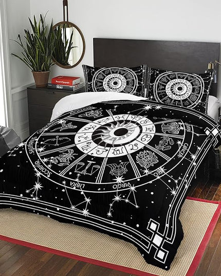 AILONEN Constellation Comforter Set Twin Size, Sun and Moon Zodiac Circle Bedding Set,Soft Breathable Twelve Constellations Duvet Set for Boys Girls Bedroom Decor 3Pcs(1 Comforter + 2 Pillowcases)