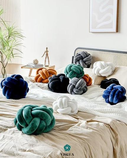 Knot Pillow Ball, Soft Decorative Throw Pillows Cushion, 11 Inch Round Plush Knotted Pillows Dark Gray Pillow, Modern Home Throw Knot Decorative Cushion for Bedroom, Sofa, Couch