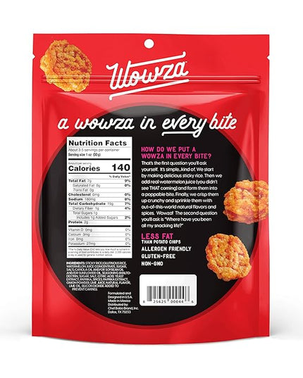 Wowza Fuego-Lime - Healthy Snacks, Mini Rice Cakes, Sticky Rice Crunchy Snack, Low Calorie, Savory Rice Crisp - Ideal Healthy Snack for Adults & Kids, 3.5 oz Bag, 8 Pack
