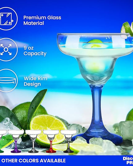 DISCOUNT PROMOS 10 Margarita Glasses Set, 9 oz. - Classic, Smooth, Barware, Glassware - Blue