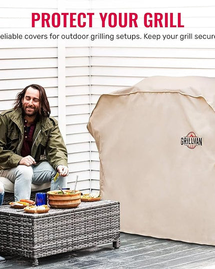 Grillman Grill Cover, BBQ Outdoor Grill Covers, Charcoal, Gas Grills, Waterproof, Rip-Proof, Weather-Resistant, Anti-UV, Barbecue Cover for Weber, Genesis, Charbroil, Nexgrill, etc (Tan, 60 Inch)