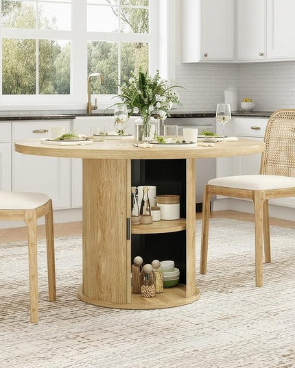Farini 43" Round Dining Table for 4-6 with Storage Space,Modern Kitchen Room Table with Wood Top & Sturdy Metal Base,Natural