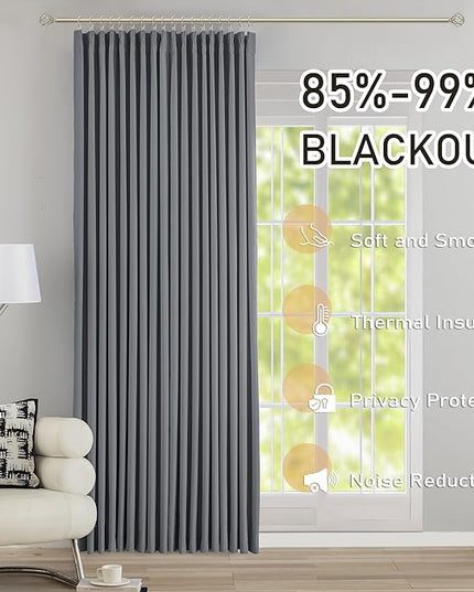 DONREN Neutral Gray Pinch Pleated Blackout Curtains with Hooks - 126 inches Extra Long Room Darkening Thermal Insulated Window Curtain Panels for High Ceiling Living Room 2 Panel 40" Wx126 L