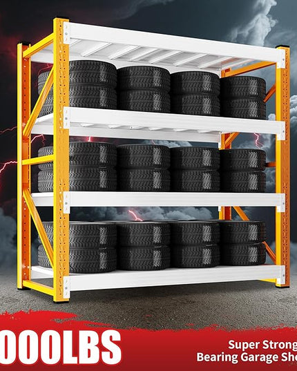 3000LBS Garage Shelving 42" W Garage Shelving Heavy Duty 4-Tier Metal Storage Shelves Adjustable Shelf Unit Storage Rack for Basement Supermarket Warehouse 42" W x 20" D x 78" H Orange-White