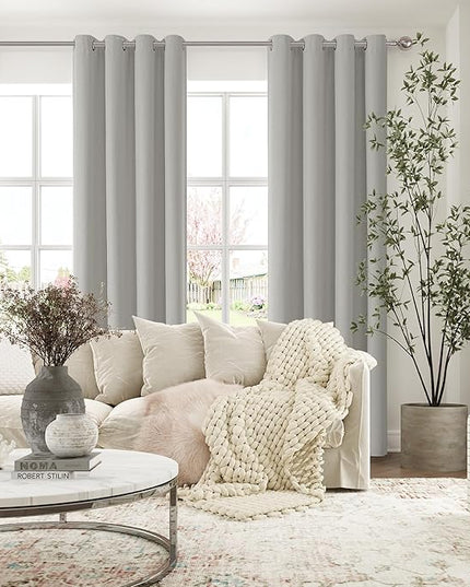 ChrisDowa 100% Blackout Light Grey Solid Curtains 108 Inches Long 2 Panels for Bedroom Living Room,Farmhouse Room Darkening Thermal Insulated Soundproof Grommet Top Window Treatment Drapes,52x108