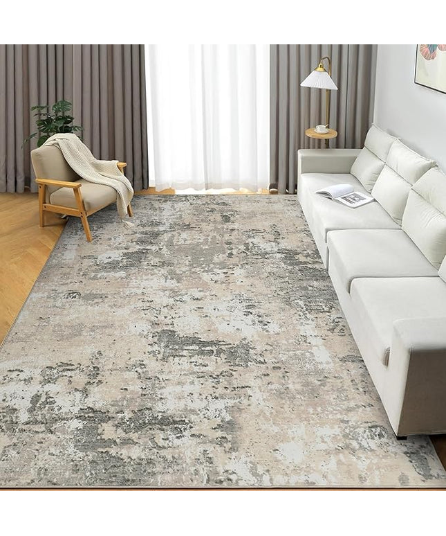 Modern Abstract Area Rug 8x10 Non Slip Non Shedding Rug Low Pile Stain Resistant for Bedroom Living Room,Grey Yellow