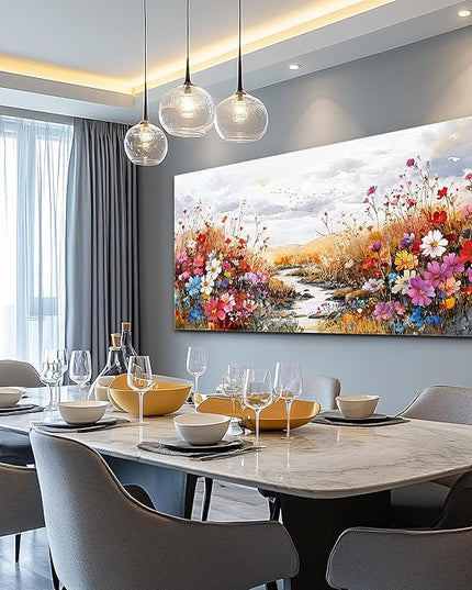 XIGUANGART Flower Wall Art Canvas Prints Rural Landscape Wall Decor Colorful Farmhouse Nature Floral Pictures Plants Painting Artwork for Living Room Dining Room Bedroom Office Bathroom 40 x 20