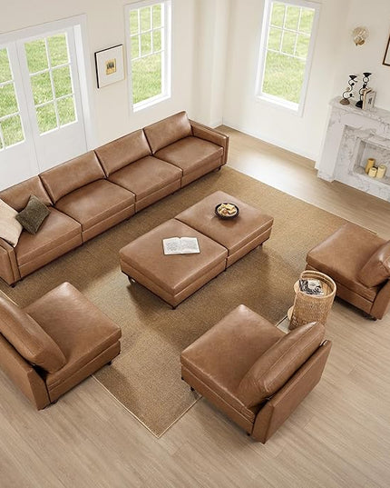 CHITA 83" Super Large Luxury Loveseat Sectional Modular Sofa, FSC Certified Down Filled Modern Sofa, Deep Seat Comfty Cloud Couch, 2 Seat Couch, Solid Wood Leg, Faux Leather in Camel