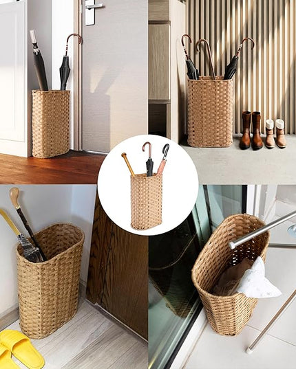 PEMAR Wicker Umbrella Holder, Hand Woven Umbrella Stand Basket Decorative Cane Holder Rack for Home, Entryway Multipurpose Narrow Tall Basket (Natural)