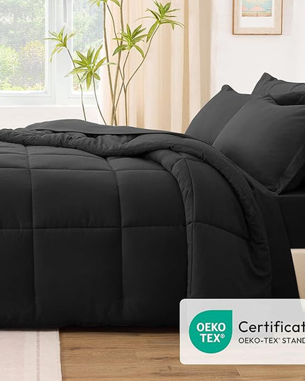 Love's cabin Twin Comforter Set Ash Black, 5 Pieces Twin Bed in a Bag, All Season Bedding Sets with 1 Comforter, 1 Flat Sheet, 1 Fitted Sheet, 1 Pillowcase and 1 Pillow Sham