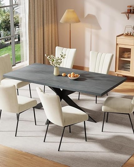 ZckyCine Dining Table Set for 6, Modern 78'' Dark Wood Dining Table and Fabric Dining Chairs Set of 6,Table and Chairs Set of 6,Ideal for Kitchen Dining Room
