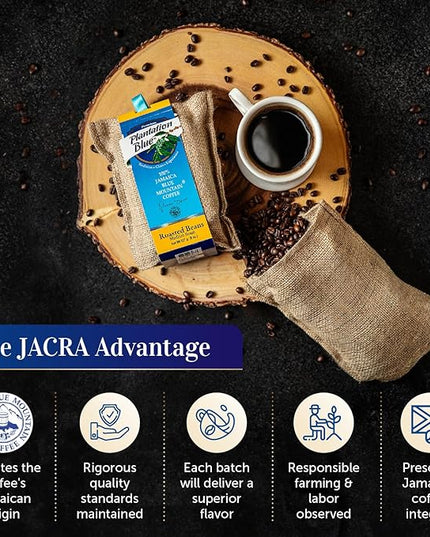 Plantation Blue 100% Blue Mountain Coffee Medium Roast Whole Beans from Jamaica (8oz)