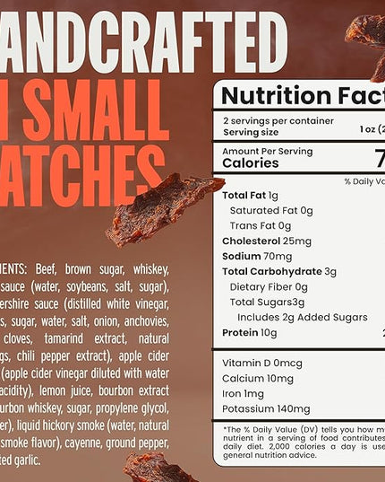 Double Neat Barrel Pick Beef Jerky, Bourbon Glazed, Sweet and Smokey, Gluten-Free, Whiskey-Infused, High-Protein, Healthy Snacks - 2 Ounces Each, Pack of 3