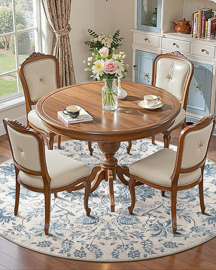 jinchan Torino Classic Floral Round Rug 6ft, Vintage-Inspired Design 6’Circle Rug, Machine Washable Ultra-Thin Low-Pile Non-Slip Indoor Carpet for Bedroom Dining Room Living Room Entryway, Dark Blue