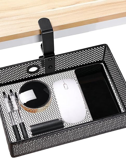 Mesh Desk Organizer and Clamp-on Swivel Pencil Drawer, Desk Hidden Extra Sturdy C-Clamp Mount System and Easy to Instal, Home Office Art Supply Storage Box (Black)