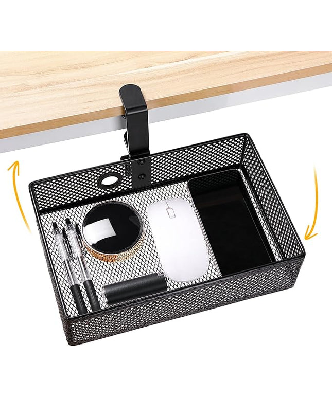 Mesh Desk Organizer and Clamp-on Swivel Pencil Drawer, Desk Hidden Extra Sturdy C-Clamp Mount System and Easy to Instal, Home Office Art Supply Storage Box (Black)