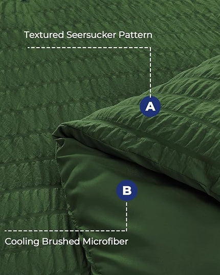 HYMOKEGE Dark Green Twin Comforter Set Seersucker 5 Pieces, All Season Luxury Bed in a Bag Queen for Bedroom, Bedding Set with Comforter, Sheets, Pillowcase & Sham