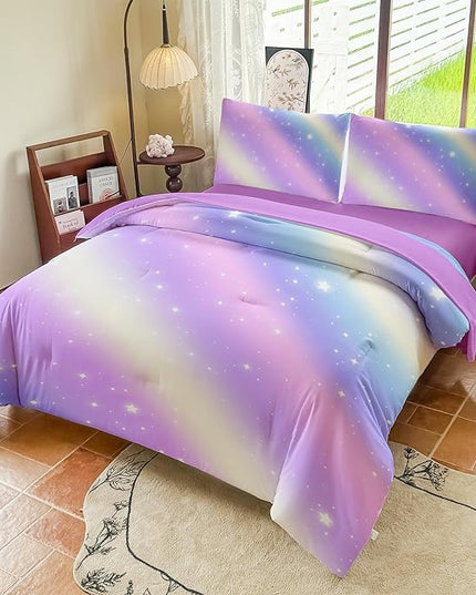 Girls Full Size Bedding Sets Rainbow Bedding – 5 Piece Comforter Set Full, Gradient and Colorful Galaxy Comforter for All-Season – Machine Washable, Durable – Gift Idea for Boys and Girls Room