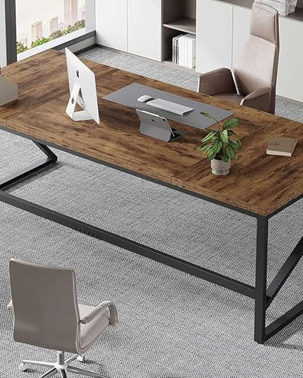HSH Large Rustic Brown Computer Desk, 78 Inch Extra Long Metal Wood Desk for Home Office, Two Person Executive Writing Study Gaming Desk Table, Bedroom Living Room PC Laptop Dual Monitor Desk