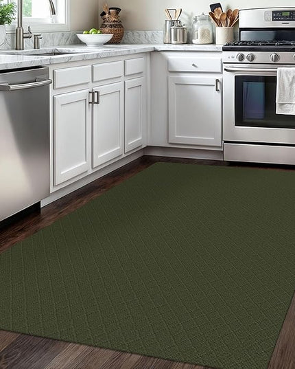 KOZYFLY Area Rug 4x6 Ft Washable Rugs for Entryway Non Slip Rubber Backed Throw Rugs Boho Entry Rug, Cotton Braided Floor Carpet for Kitchen Dining Room Living Room, Dark Green