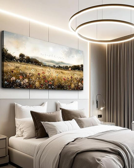 KELIYUAN Canvas Wall Art For Kitchen Dining Room Vintage Decor, Lawn Paintings With Flowers Wall Decor Prints Home Office Living Room Bedroom Decoration Home Decor, Can Be Hung Directly 20 "X 40"