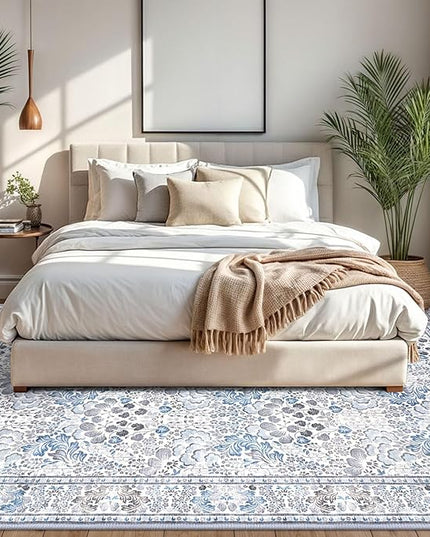 8x10 Modern Area Rug for Bedroom, Grey Blue Large Super Soft Washable Rugs with Non-Slip, Non-Shedding Carpet for Living Room, Indoor Door Mat for Office Home Décor