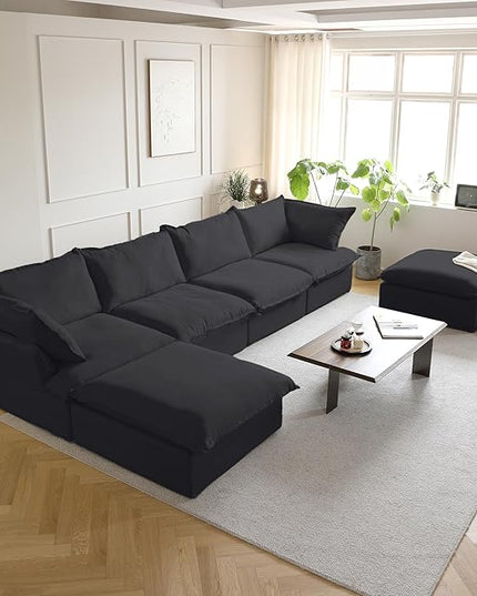 JACH U Shape Sectional Couches for Living Room, 6-Seat Modern Comfy Couch, Convertible Sectional Sofa, Sectional Sofas with Chaise Ottomans for Living Room Bedroom Office Apartment (Black)
