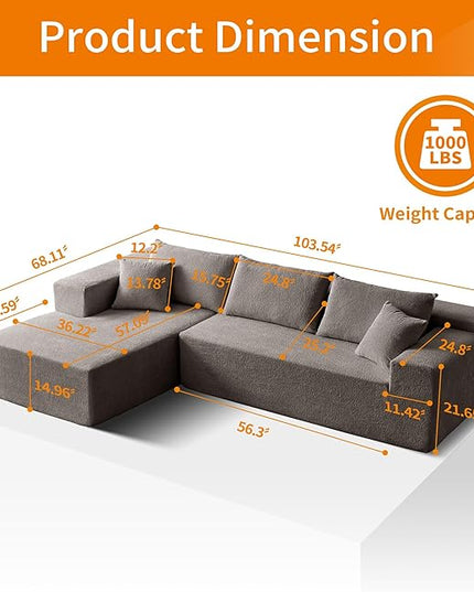 103.54'' Sectional Sofa, Raindrop Velvet Fabric L Shaped Sofa, 4 Seat Modern L Shape Couch with 2 Pillows Right Hand Lounge for Living Room, Office