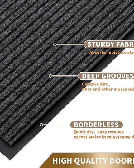 Yimobra Front Door Mat Outdoor Indoor Entrance, 100% Waterproof All-Season All Weather Doormat, Welcome Matt Outside Entry, Non Slip, Low Profile, Heavy Duty Patio Porch Floor Mats,36 x 17,Grey