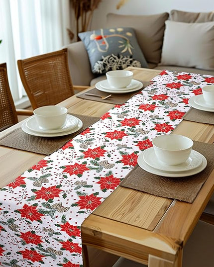 Urban Villa Pine Cone Print 100% Cotton Fused Table Runner 14''x72'' Over Sized Christmas Color Table Runner Heavier Quality