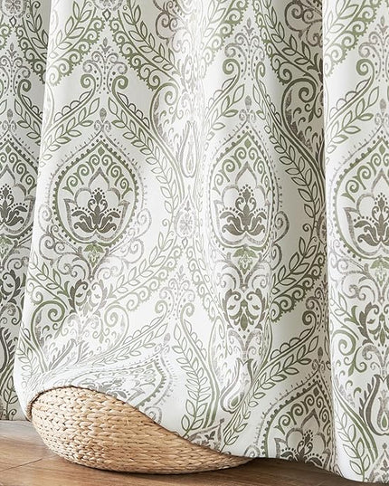 jinchan Blackout Curtains 90 Inch Length 2 Panels Green Damask Medallion Window Curtains for Bedroom Grommet Thermal Insulated Drapes for Living Room Vintage Luxury Window Treatments Set