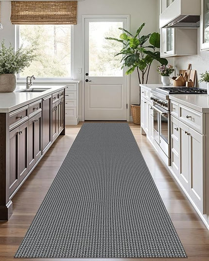 KOZYFLY Runners for Hallways 3x10 ft Washable Kitchen Runner Non Slip Rubber Backed Hallway Rugs Cotton Entryway Runner Rug Floor Carpet for Indoor Hall, Backdoor, Kitchen, Grey/Dark Grey