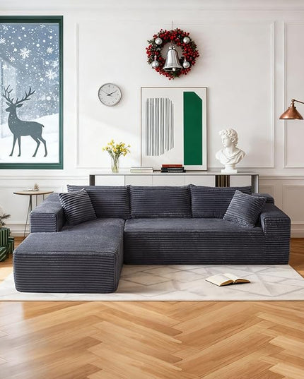 103.54'' Sectional Sofa, Flannel Fabric Fabric L Shaped Sofa, 4 Seat Modern L Shape Couch with 2 Pillows Right Hand Lounge for Living Room, Office