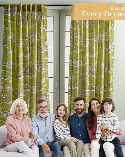 Maison d' Hermine Curtains for Living Room 100% Cotton 96 inch Length One Panel Light Filtering Toile Curtains for Bedroom Windows with Rod and Loop Pockets Drapes (Calais Celery, 50" W x 96" L)
