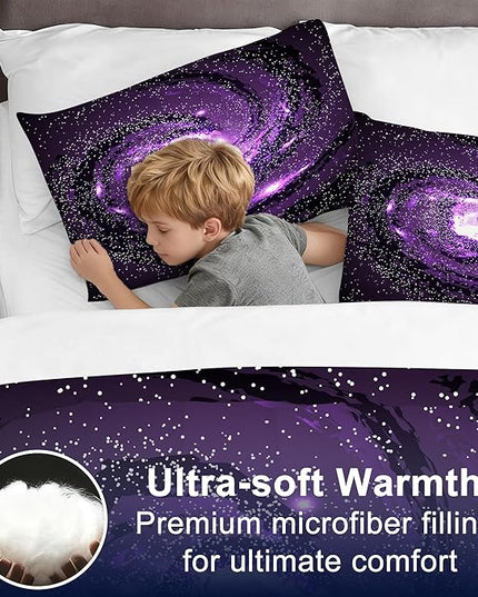 3D Galaxy Comforter Set Boys Twin Size Universe Bedding Set Outer Space Purple Starry Sky Bed Set for Girls Boys Kids Microfiber Purple Quilt Set Bed in A Bag Glitter Twin Kids Bedding