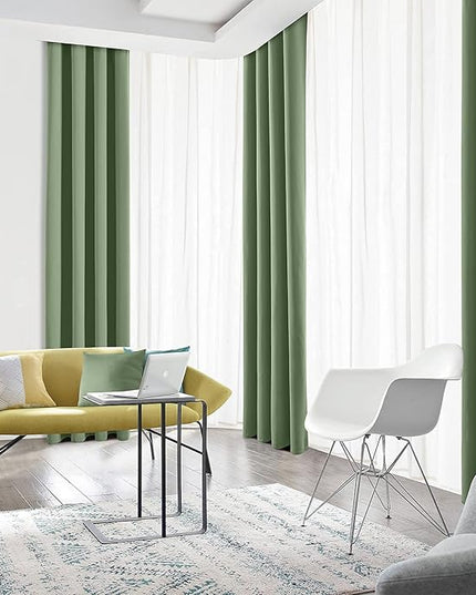 Blackout Curtains for Bedroom Thermal Insulated Light Blocking Room Darkening Curtains Solid Grommet Window Drapes for Living Room, Set of 2 Curtain Panels 52 W x 72 L inch Long Greyish Green